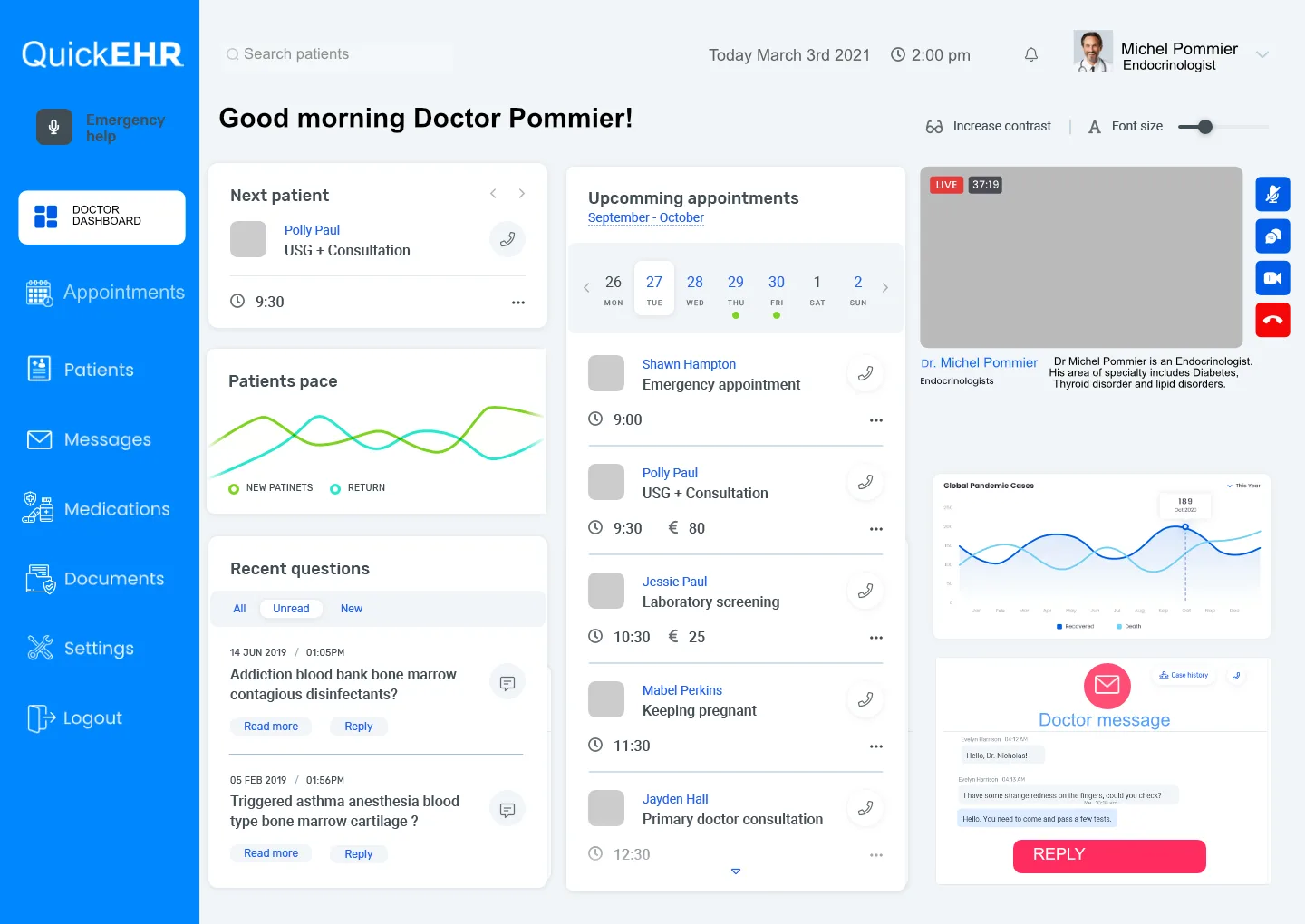 Quick-EHR for Doctors, Dentists, Clinics Doctor dashboard
