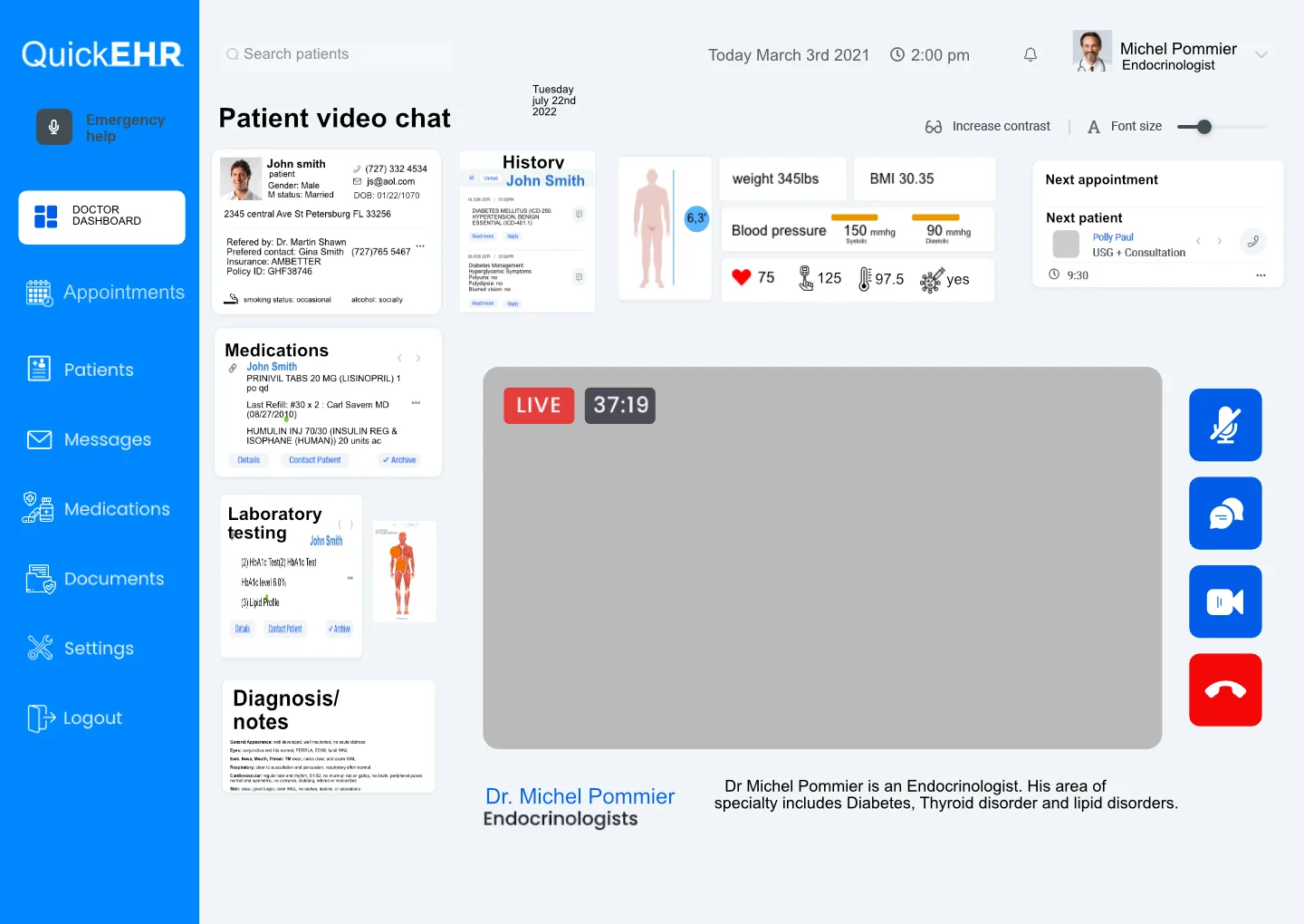 Quick-EHR for Doctors, Dentists, Clinics Doctor Video chat