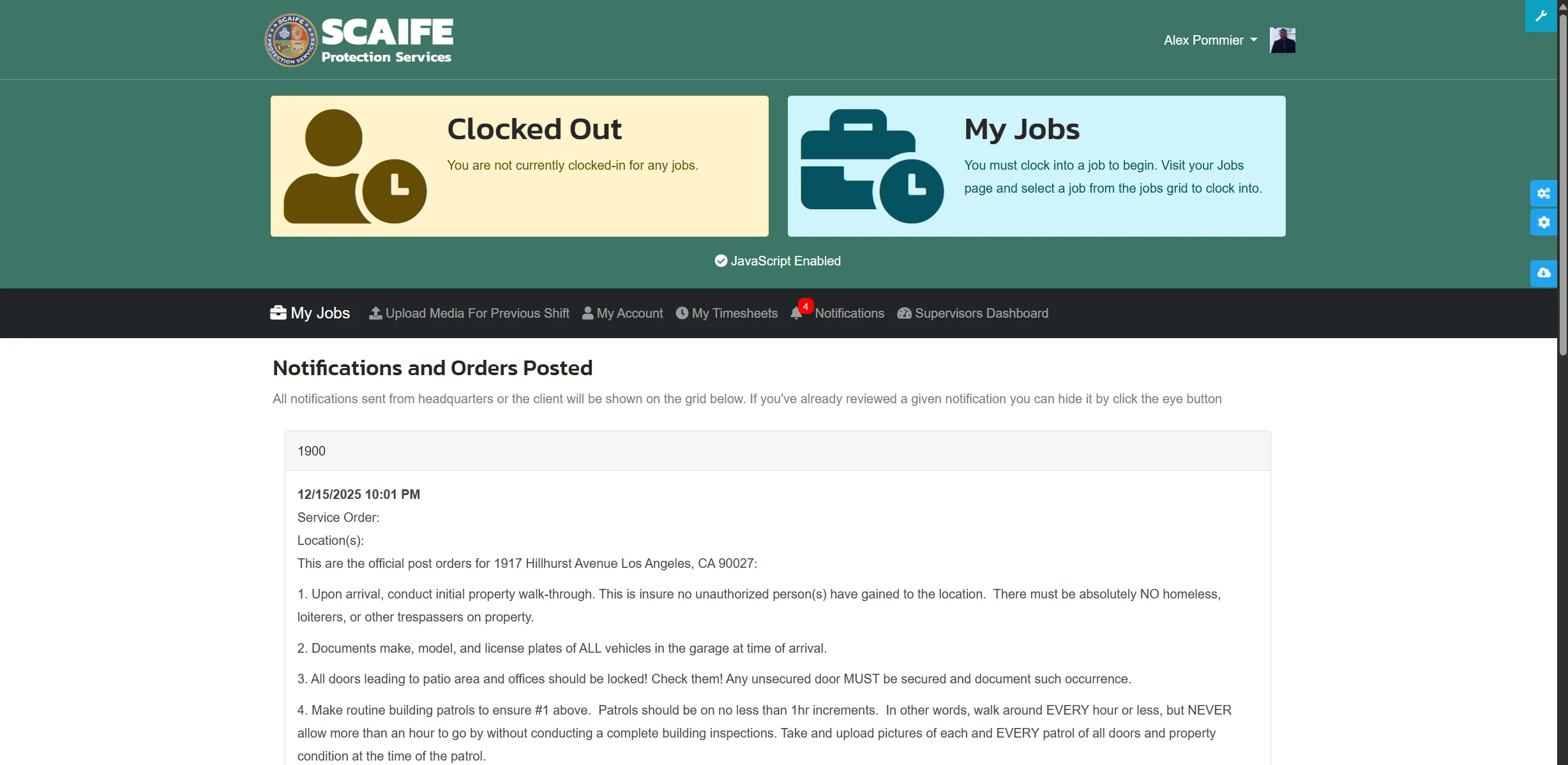 SCAIFE Protection Services GuardsDashboard